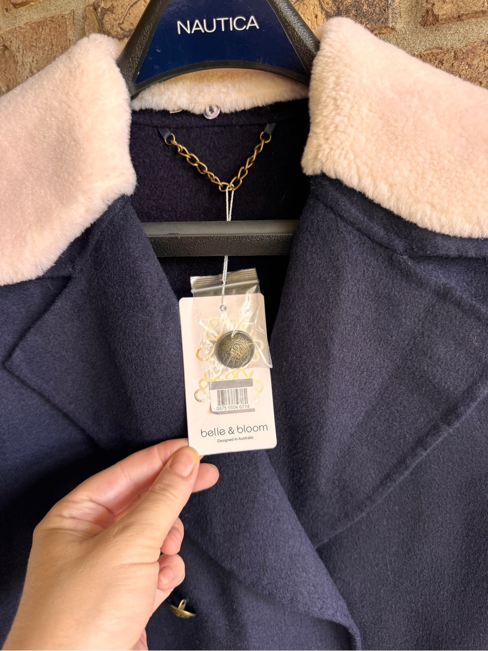 Belle & Bloom Liberty Sherpa Collar Wool Blend Coat L NWT Navy Peacoat - Picture 4 of 11